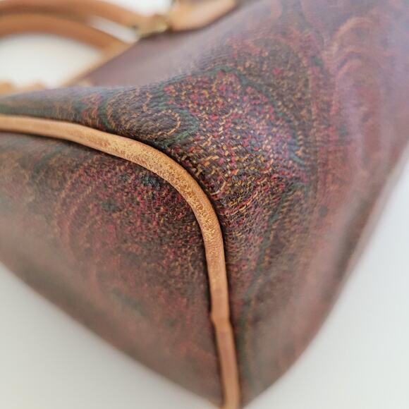 ETRO Paisley Bag Mini Tote Boston Purse Pouchette Brown Zip Small 6x4x3 Leather - Picture 11 of 13